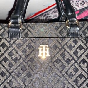 Tommy Hilfiger Black and Gray Women's Bagwith highlights of Red.